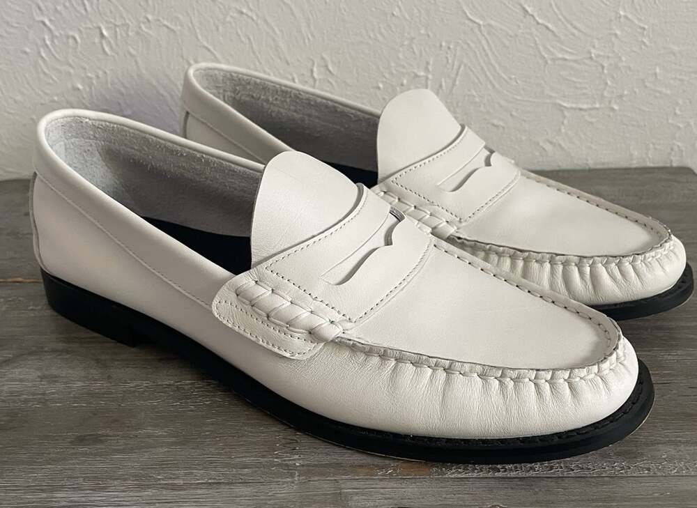 New Steve Madden Kingston Womens 10 M White Leather Penny Loafer Flat Black Sole